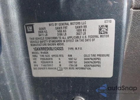 2011 GMC Acadia Slt-1 from USA, damaged, VIN 1GKKRRED6BJ124323